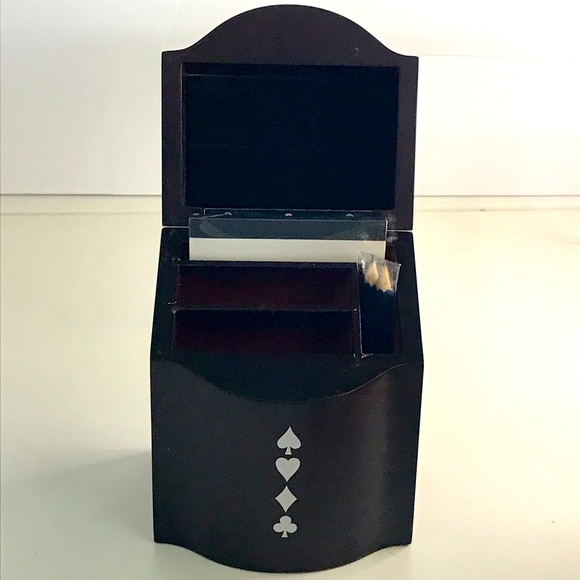 Vintage Playing Cards Wooden Box Hinged Top Decorated All 4 Suits - Picture 6 of 15